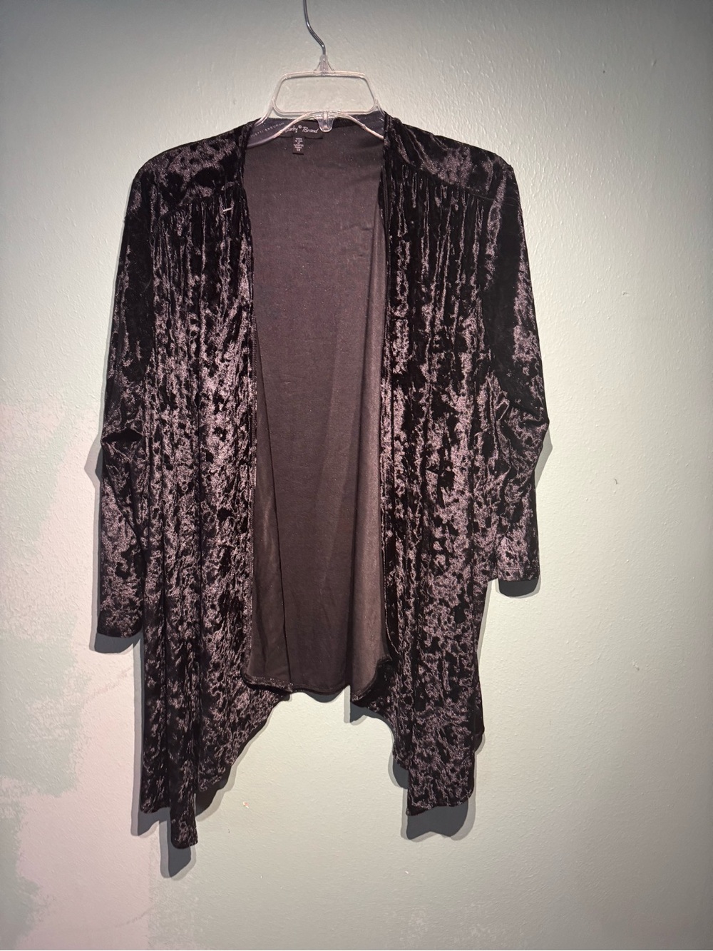 Slinky Brand Black Crushed Velvet Open-Front Cardigan